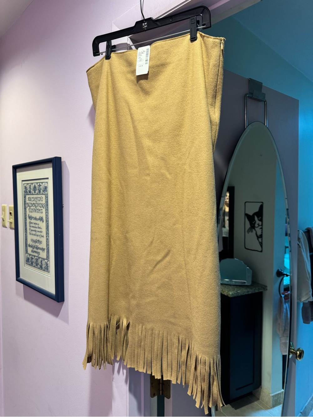 VTG! NWT! GISPA size XL Wool Fringe Hem Maxi Skirt in Camel